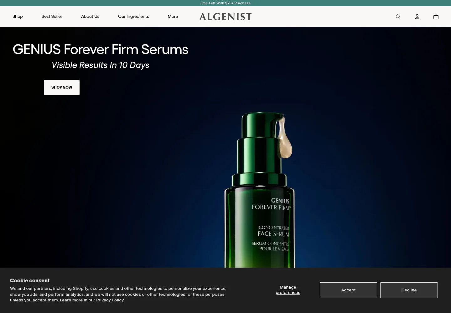 Algenist homepage preview — algenist.com