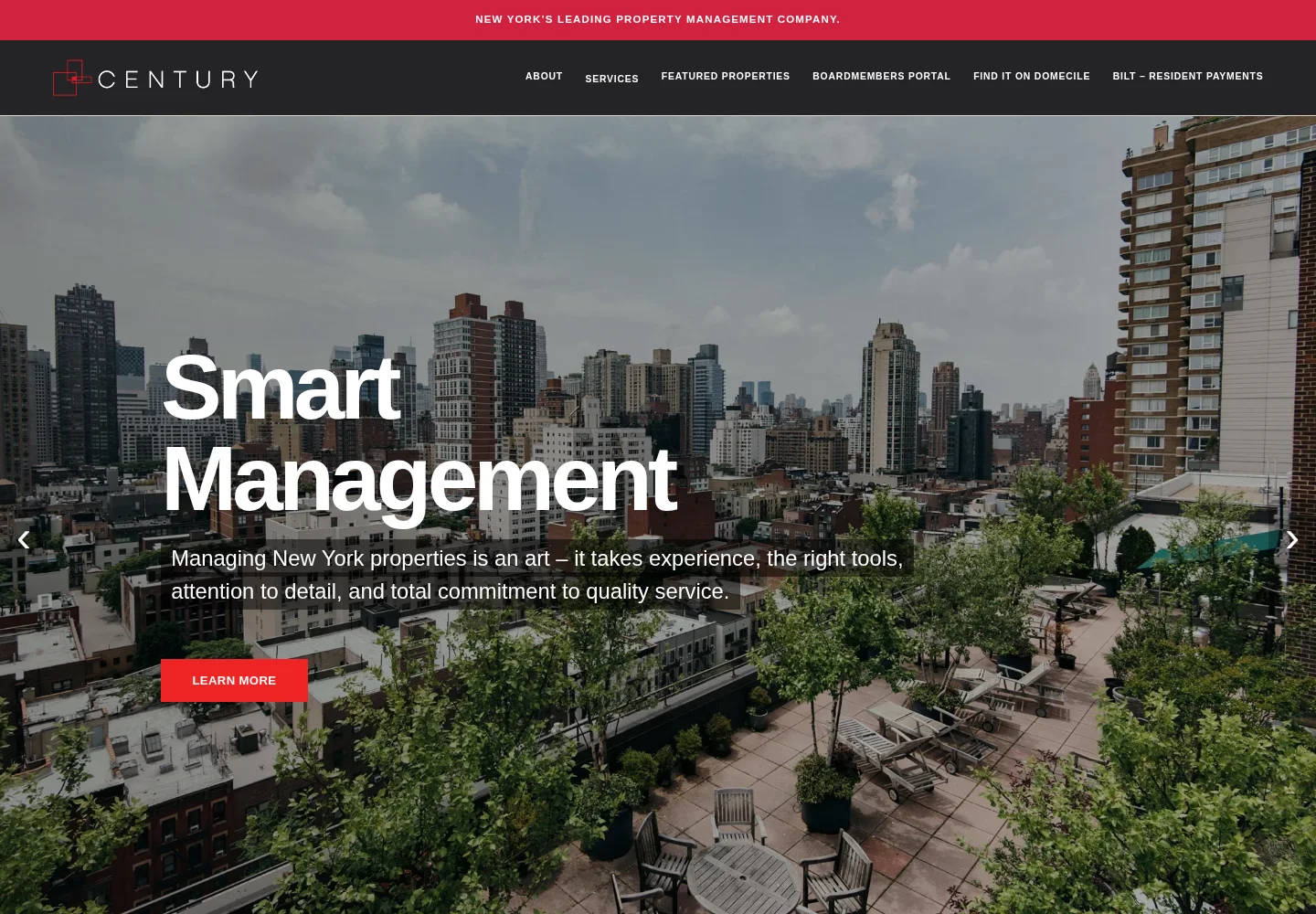 Century Management homepage for New York property management services