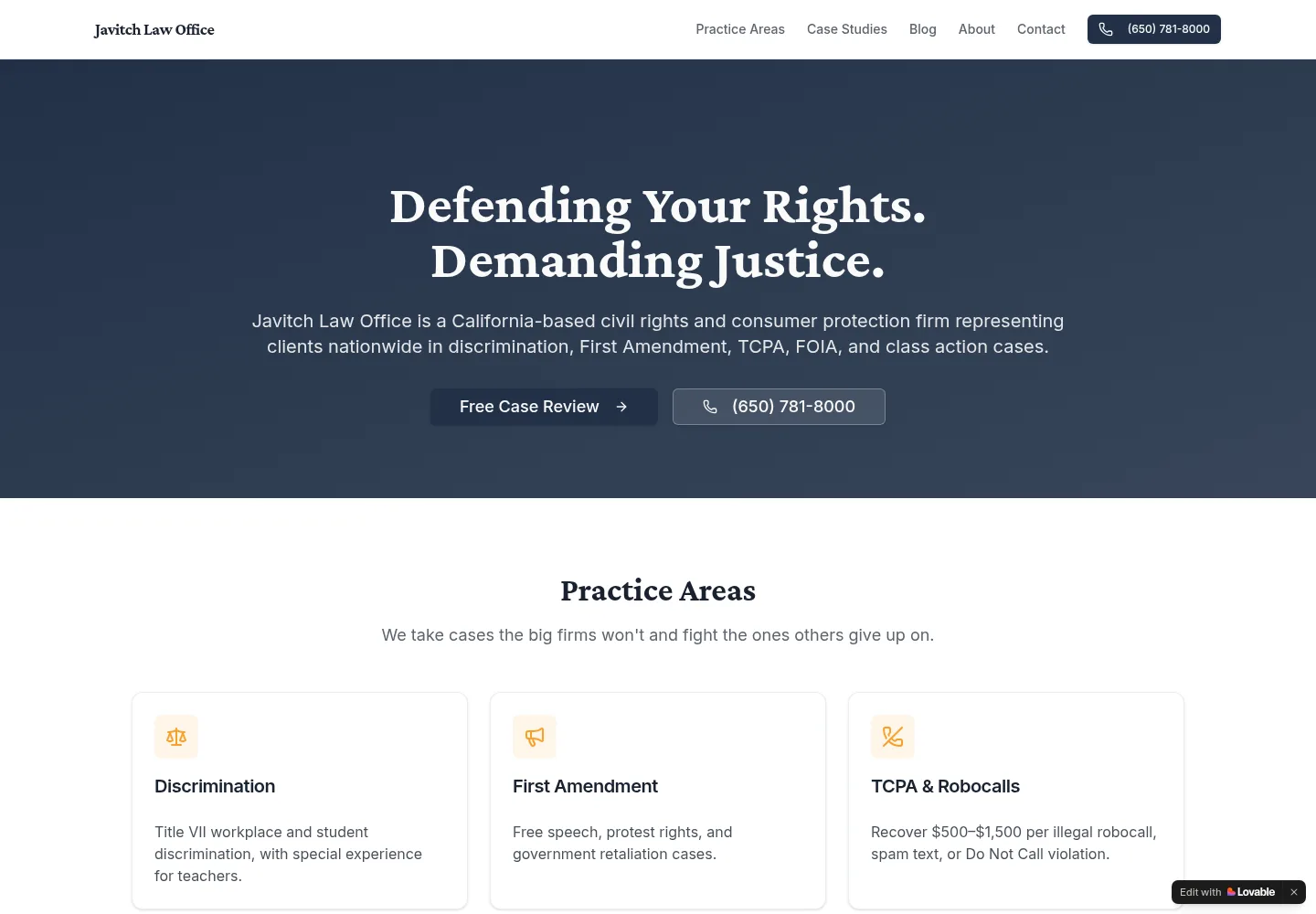 Javitch Law Office homepage for civil rights and consumer protection law