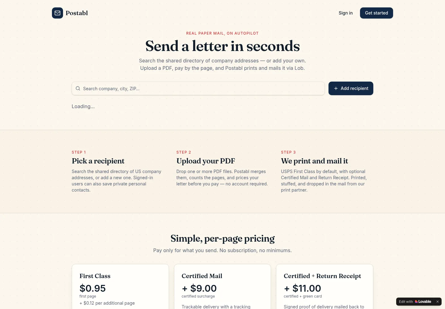 Postabl homepage preview — postabl.app